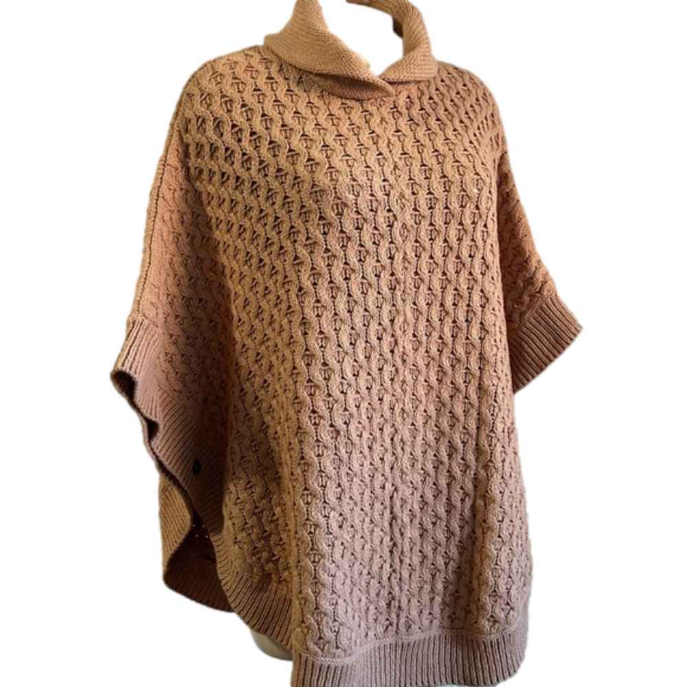 TALBOTS Cable Knit Camel Poncho Pullover Cape S/M